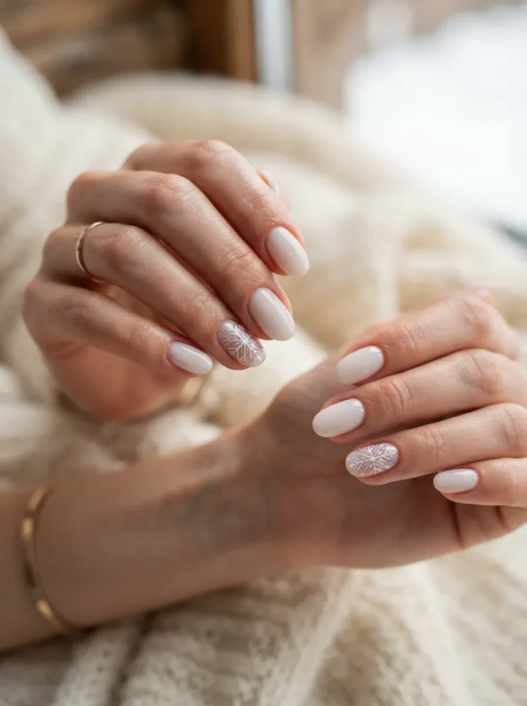 12. snowflake accent nails 202608190201