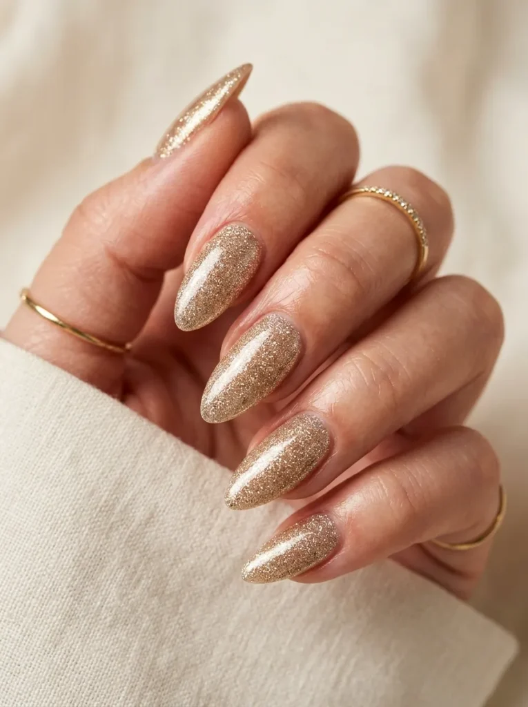 18. champagne glitter almond nails 202608170631