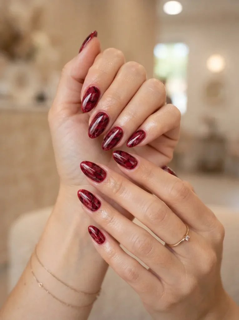 18. red marble nails 202608190136