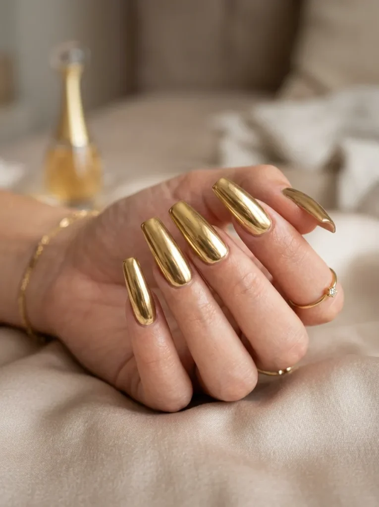 3. gold chrome coffin nails 202608170627