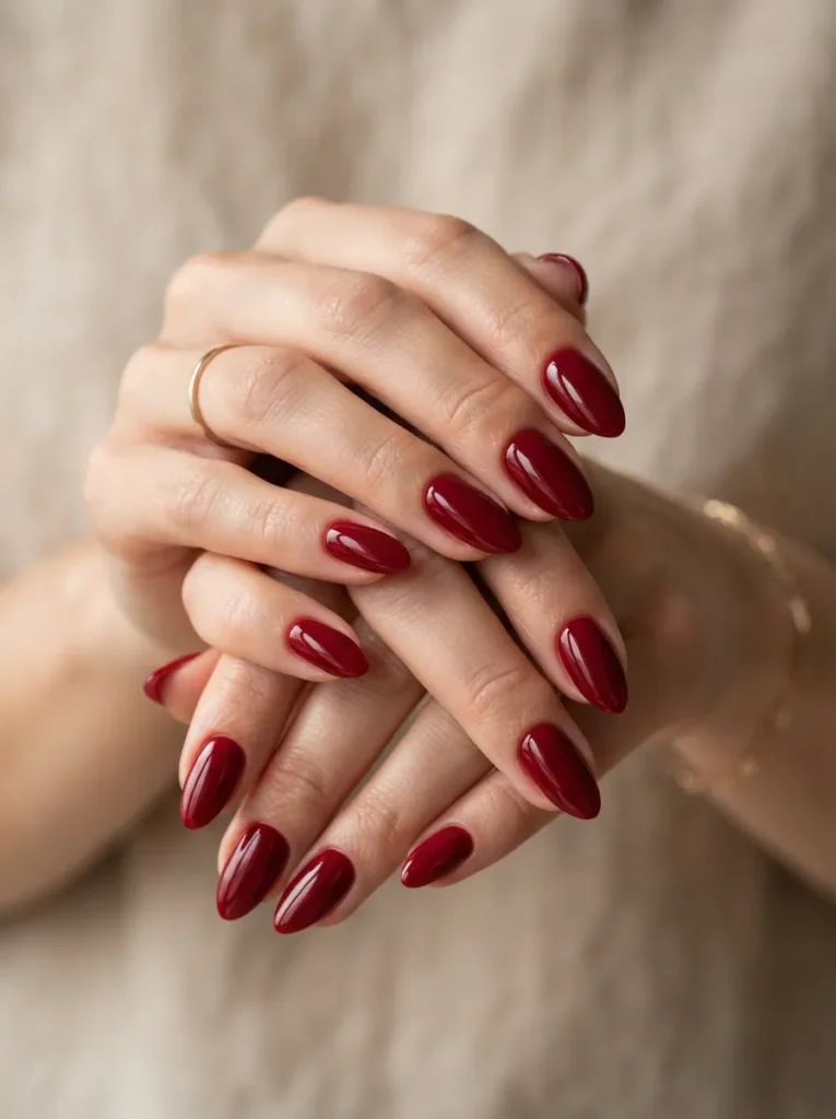 5. deep red almond nails 202608180508