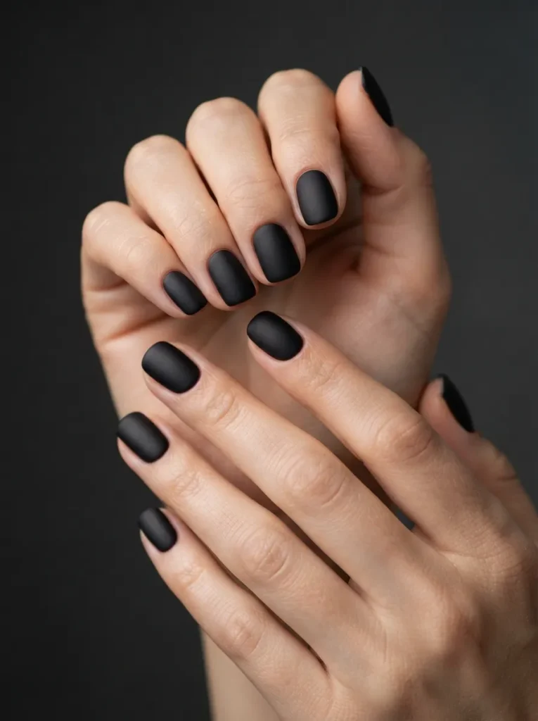 7. matte black round nails 202608200143