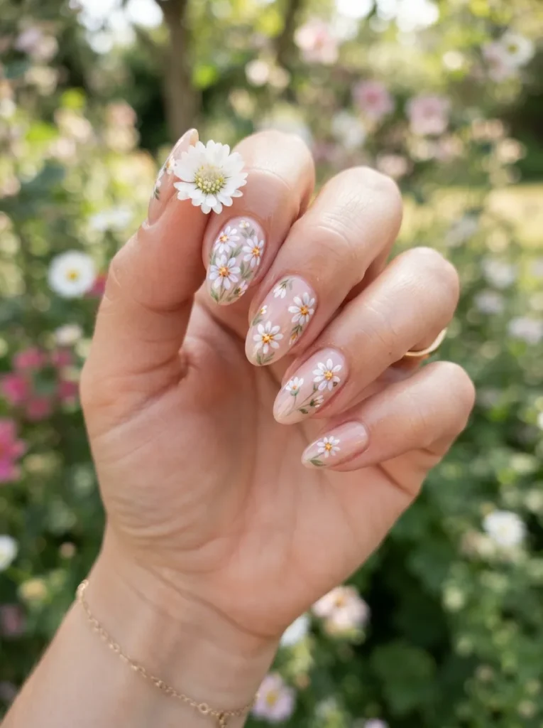 9. daisy flower nails 202608182248