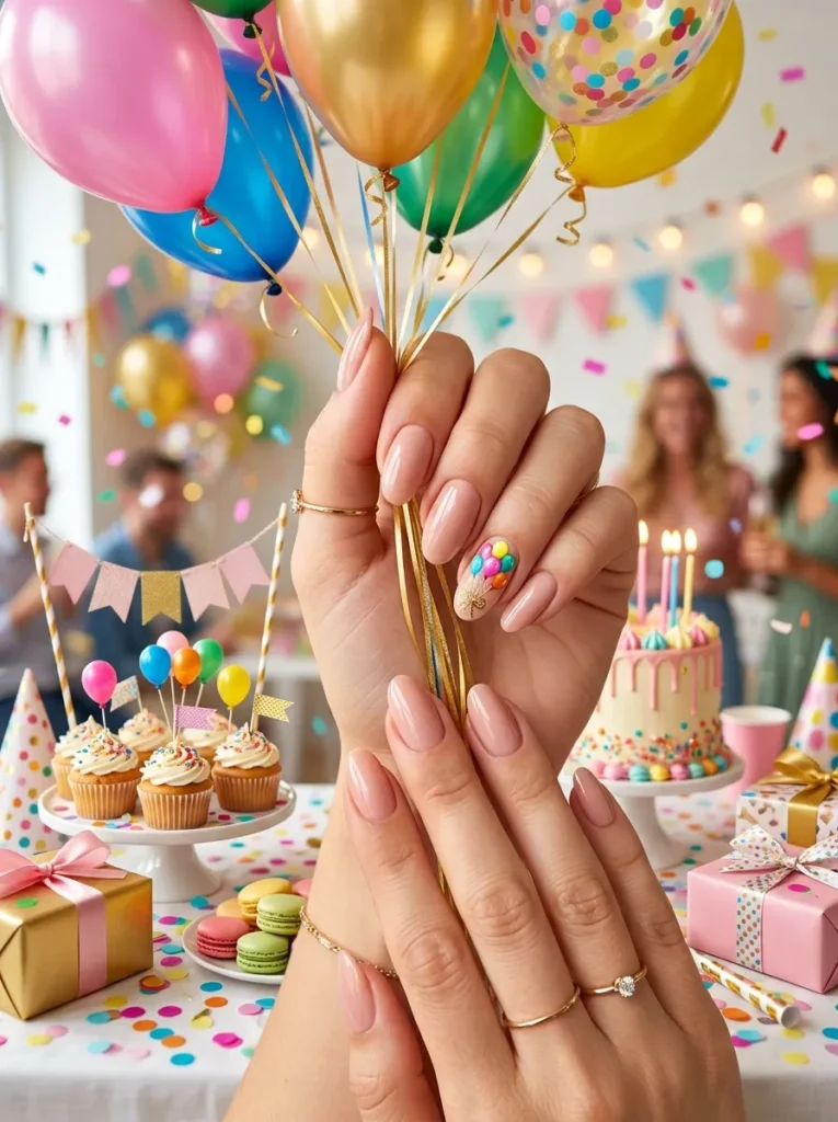 Birthday balloon nail art