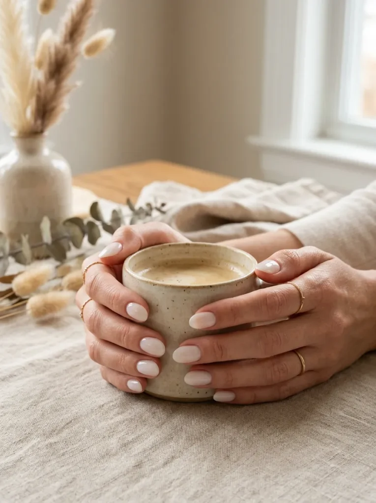 Milky white nails