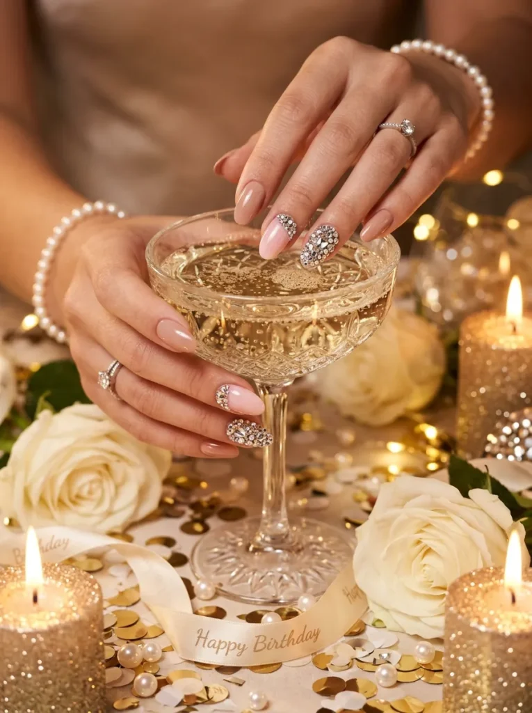 Rhinestone accent nails