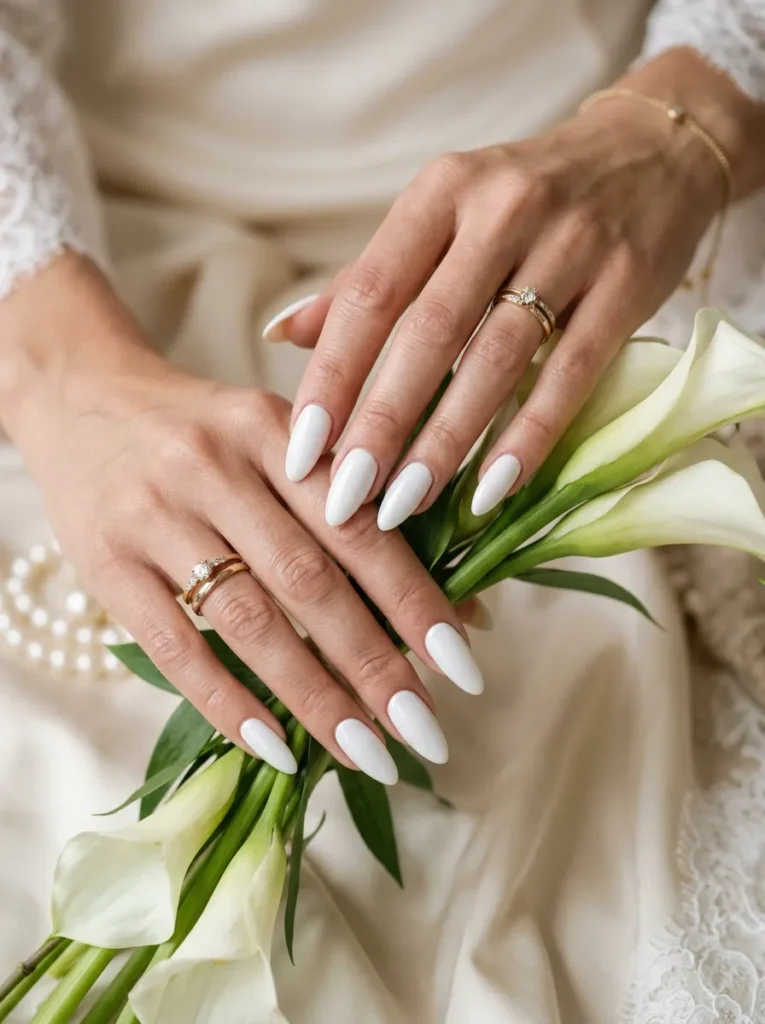 White almond shaped nails