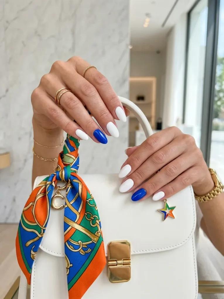 White with a pop of color accent nail