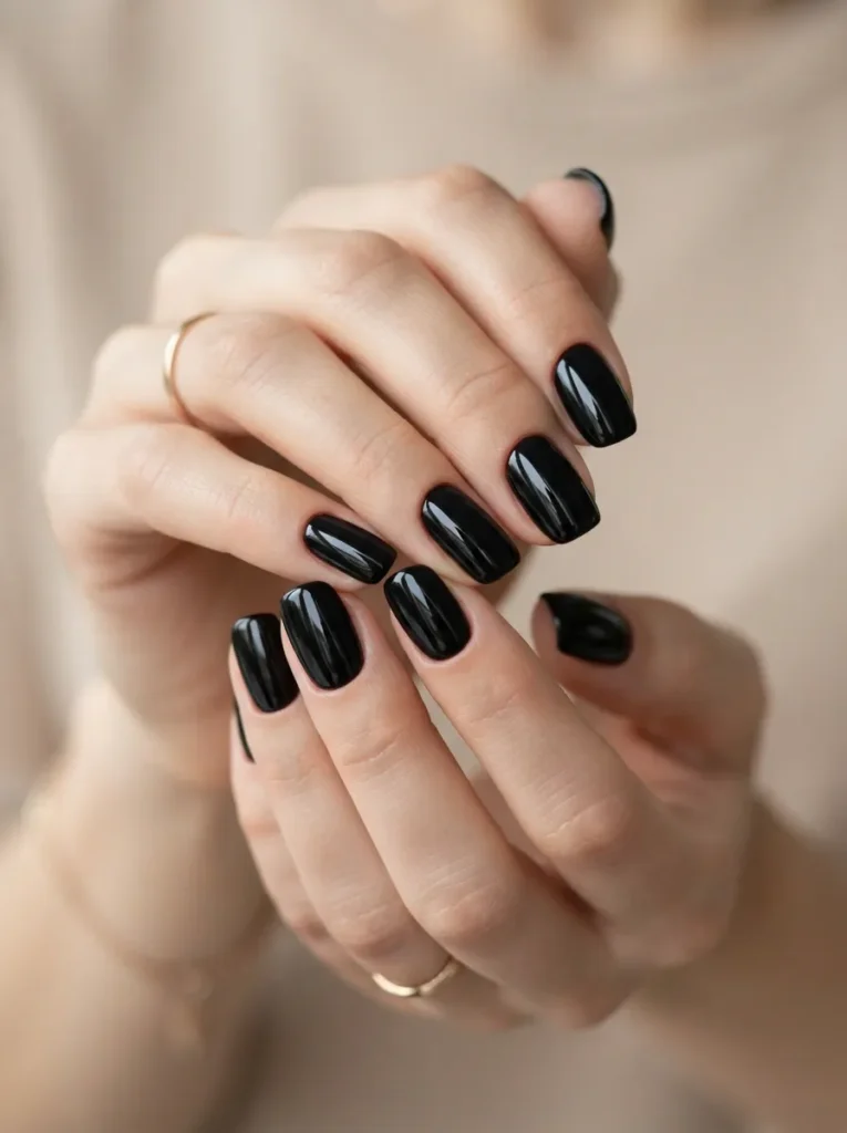 1. classic glossy black nails 202608202148