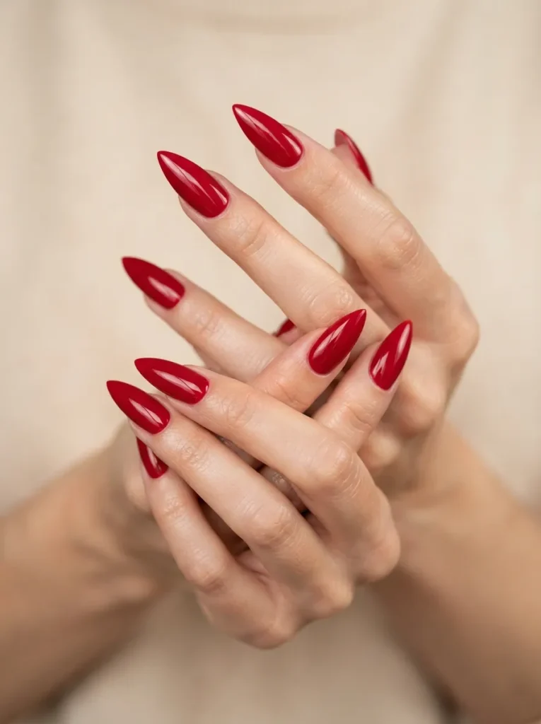 1. solid red stiletto nails 202608192212
