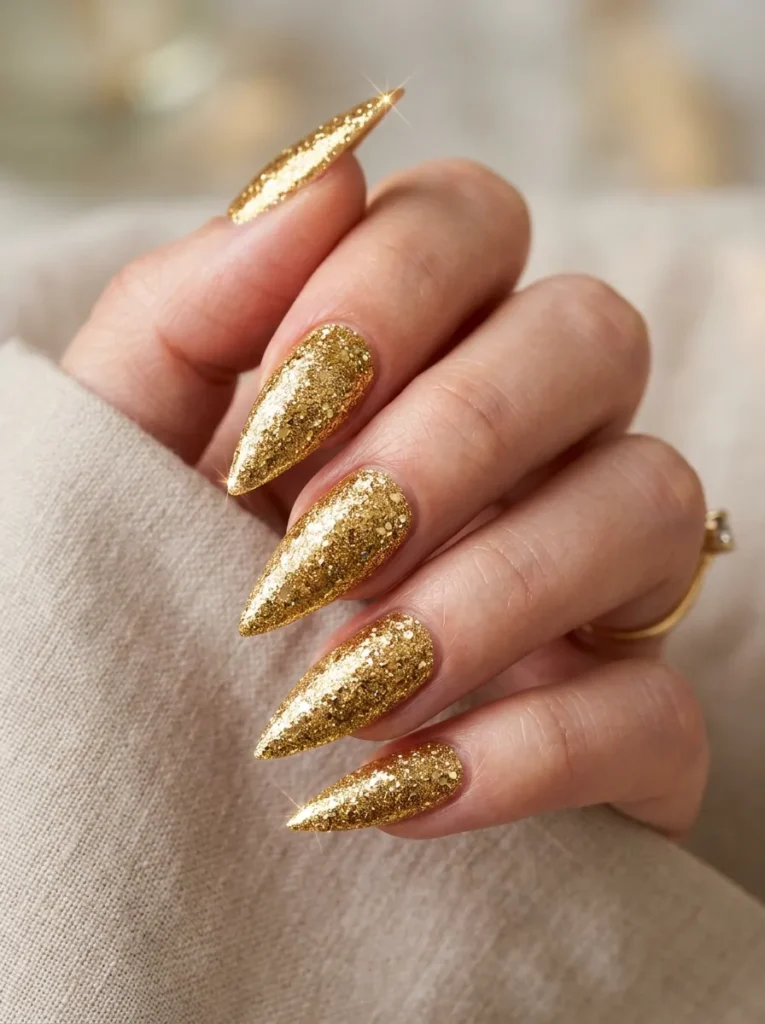 10. full gold glitter nails 202608210459