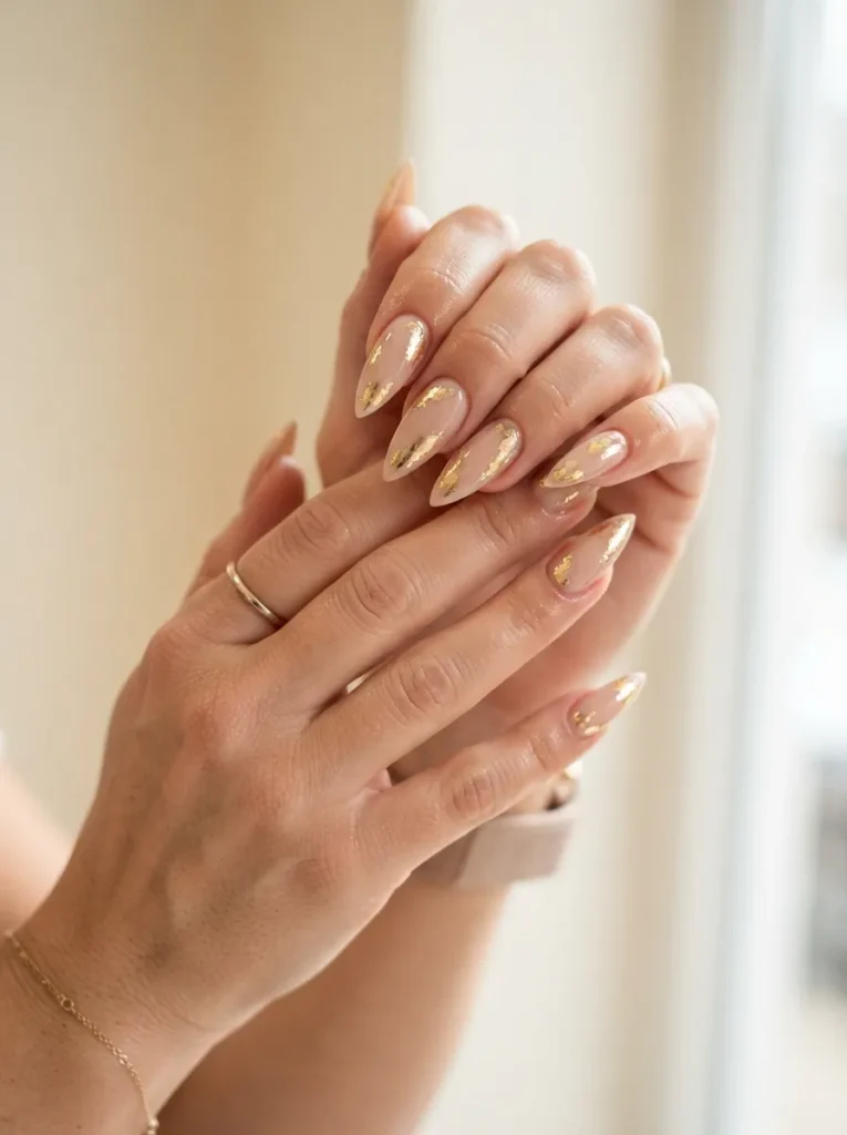 10. gold foil stiletto nails 202608192216