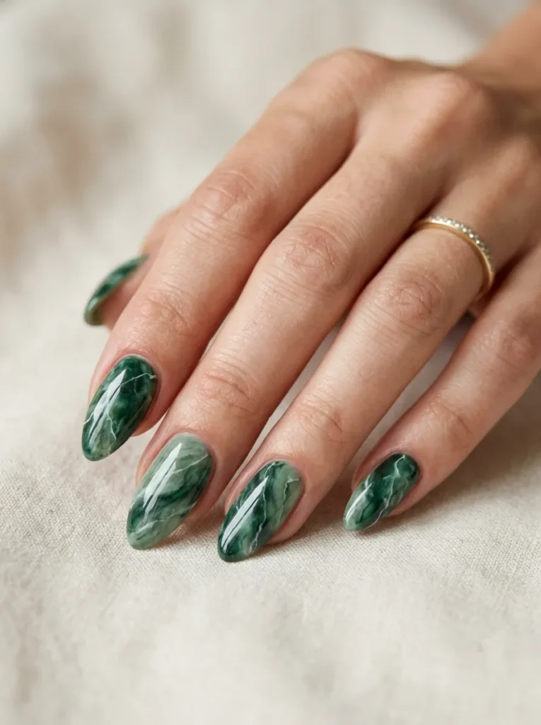 10. green marble nails 202608210234