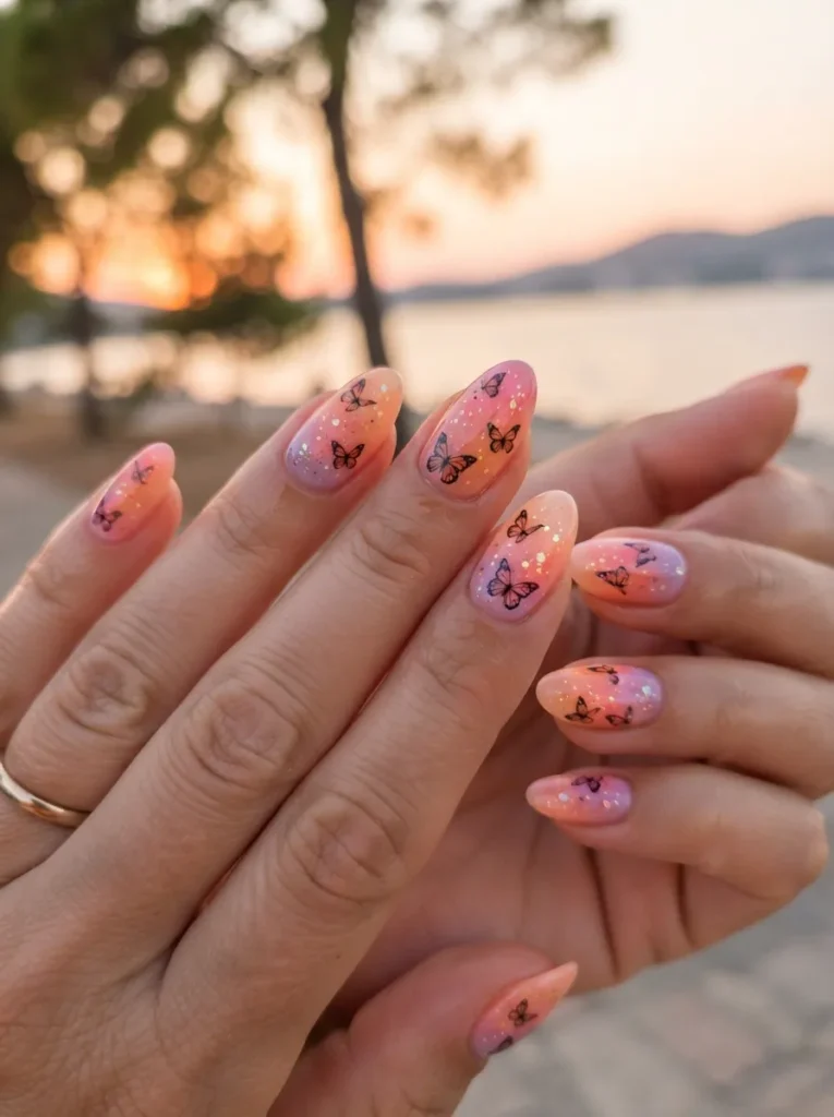 10. sunset butterfly nails 202608220455