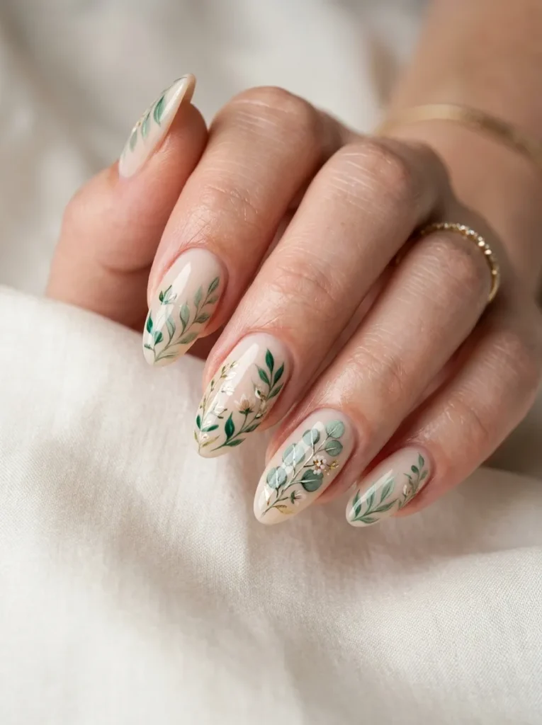 11. green floral nails 202608210234