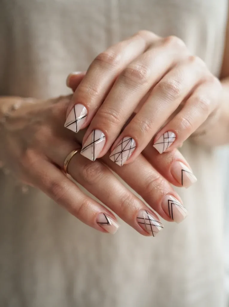 18. geometric line square nails 202608170810