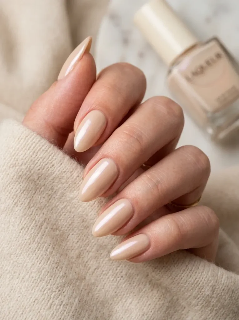2. soft beige glazed nails 202608210242