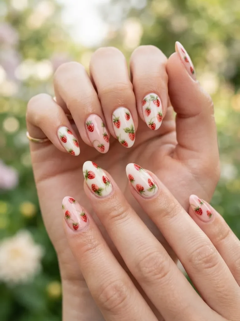 2. strawberry print nails 202608220445