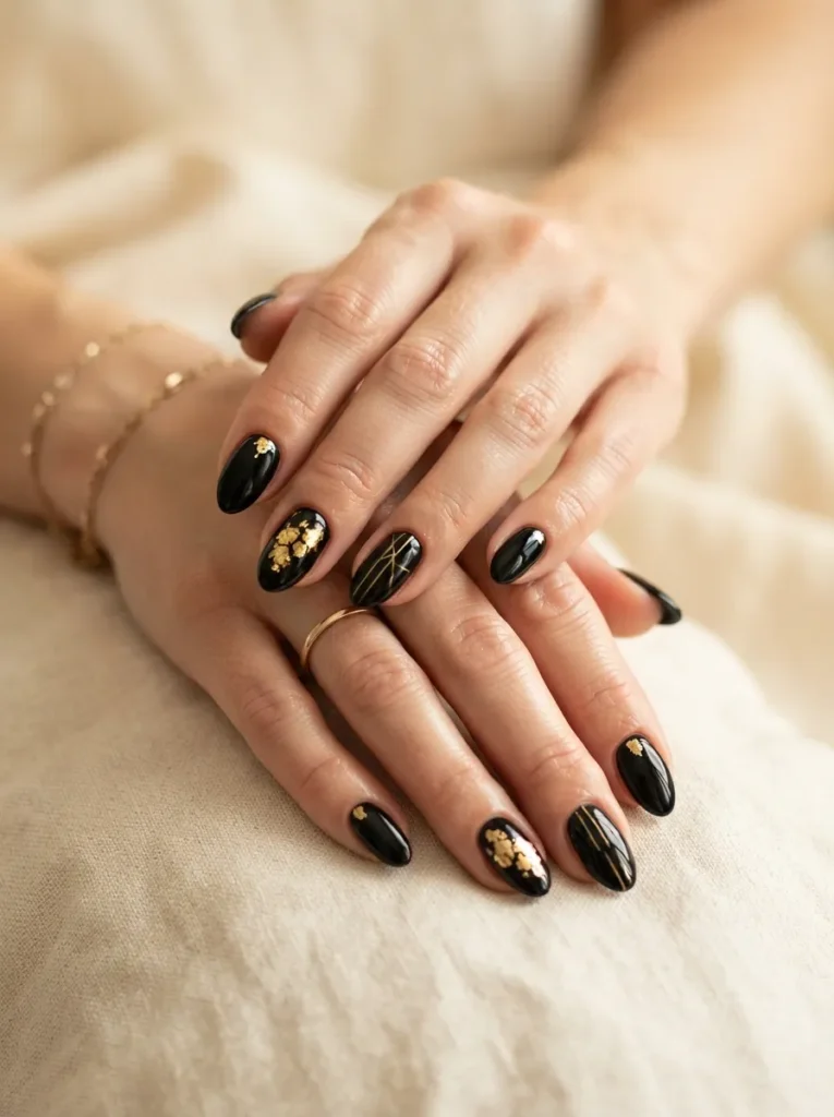 4. black and gold nails 202608202146