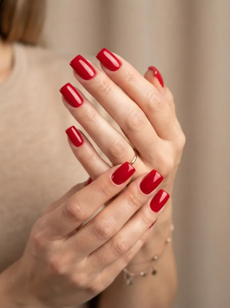 4. classic red square nails 202608170807