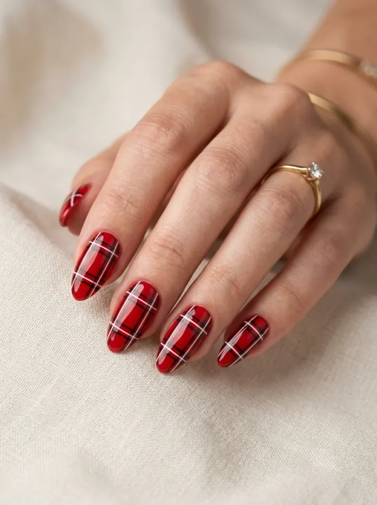 5. red plaid nails 202608210458