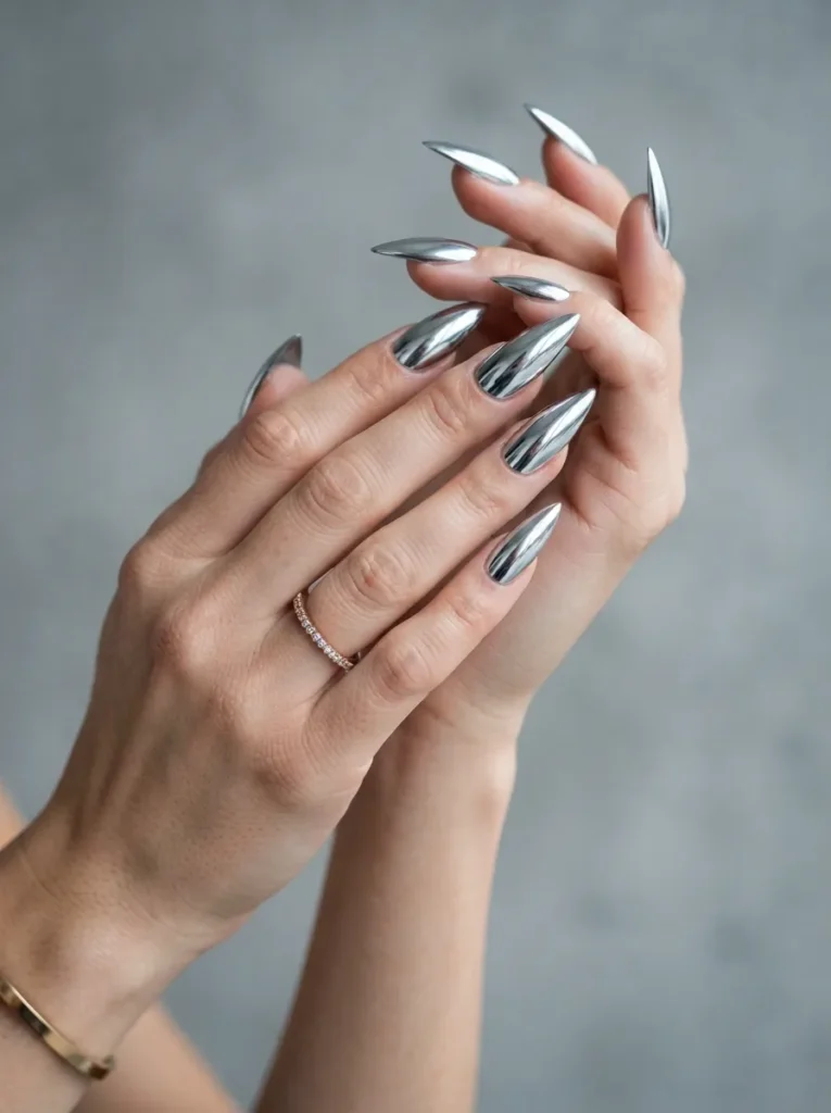 6. chrome stiletto nails 202608192215