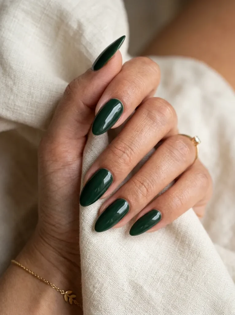 7. dark green almond nails 202608210234