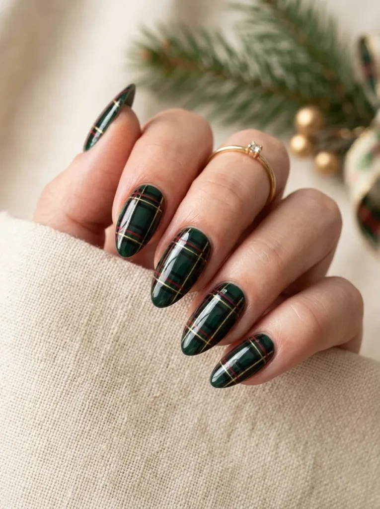 8. green plaid nails 202608210459