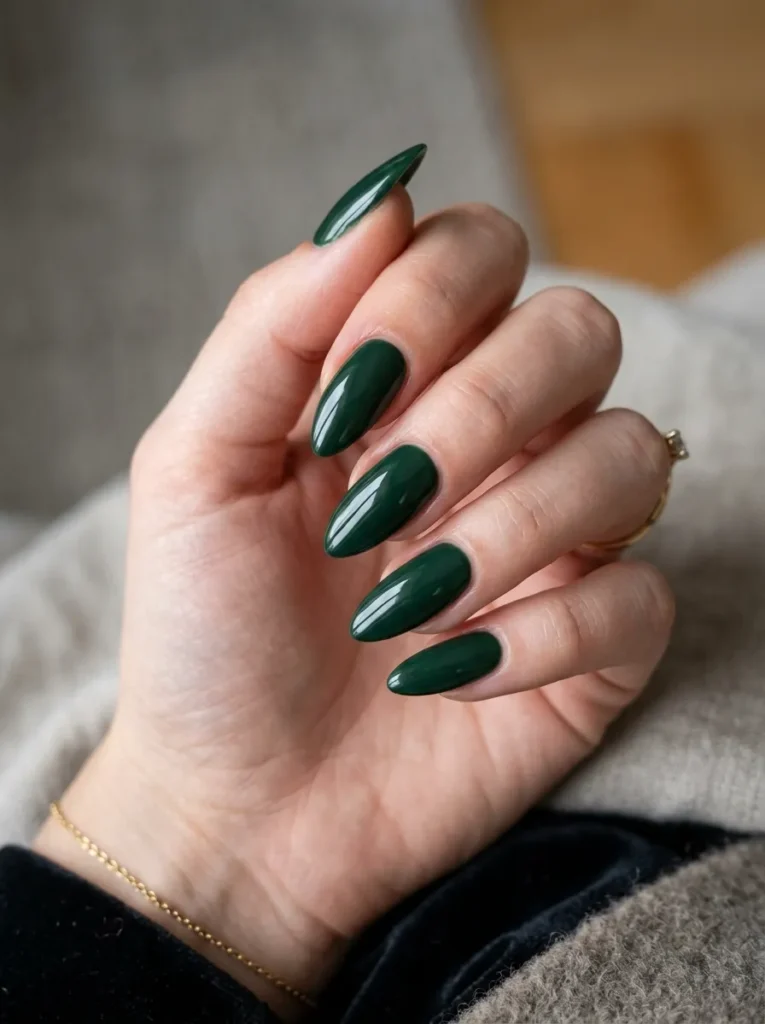 9. dark green almond nails 202608210459