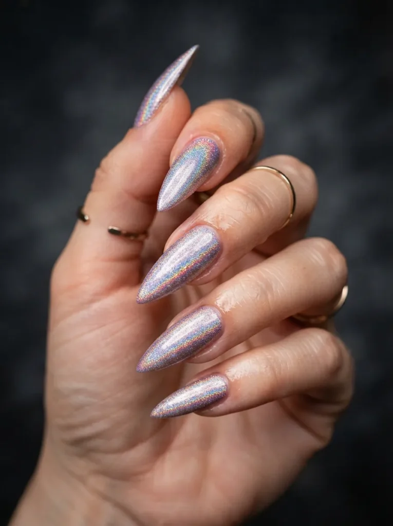 9. holographic stiletto nails 202608192215