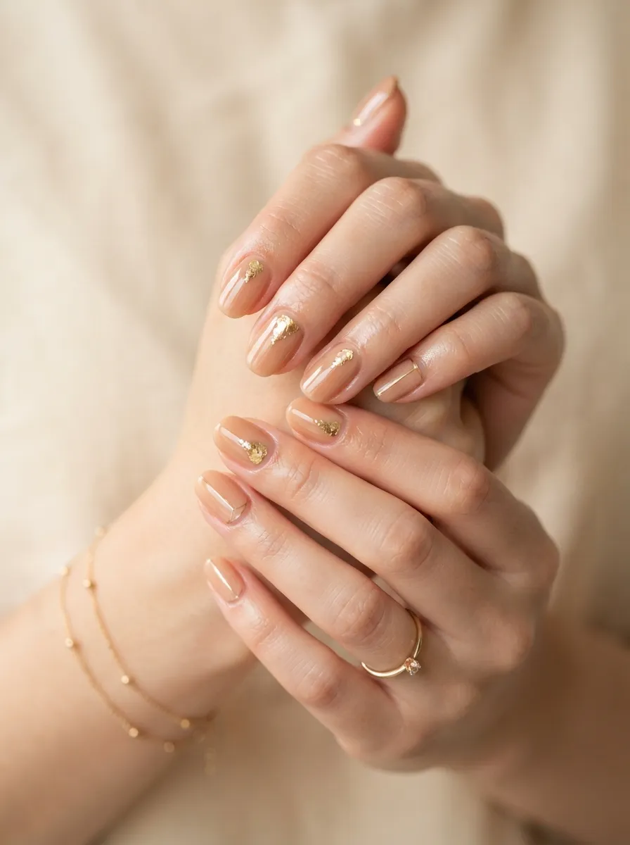 9. nude nails with gold 202608210524