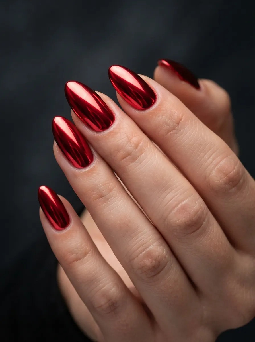 9. red chrome nails 202608190134